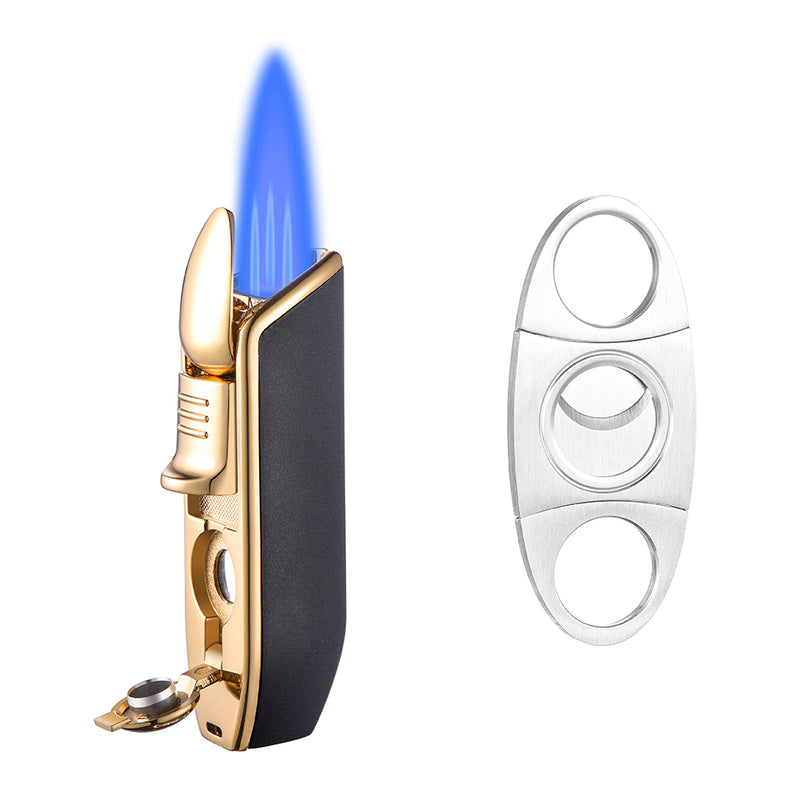 Torch Lighters, Cigar Lighter, Cigar Cutter and Lighter Set, Triple Jet Flame Butane Refillable Lighters, Windproof Lighter, Gifts for Men- Sold Without Butane