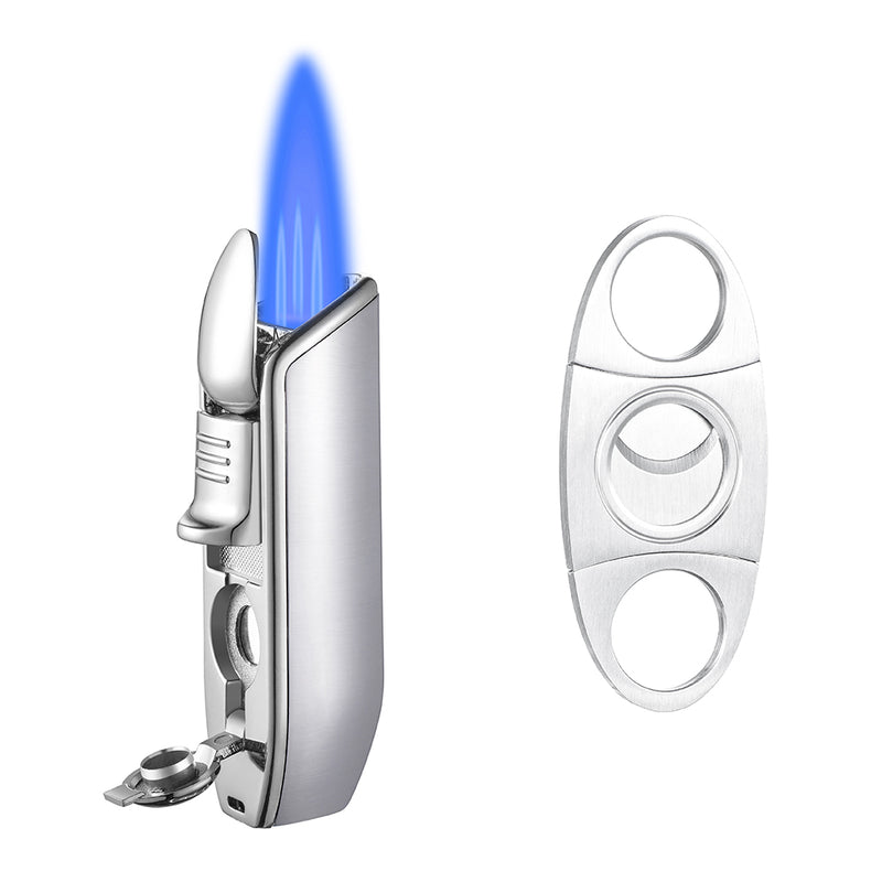 Torch Lighters, Cigar Lighter, Cigar Cutter and Lighter Set, Triple Jet Flame Butane Refillable Lighters, Windproof Lighter, Gifts for Men- Sold Without Butane