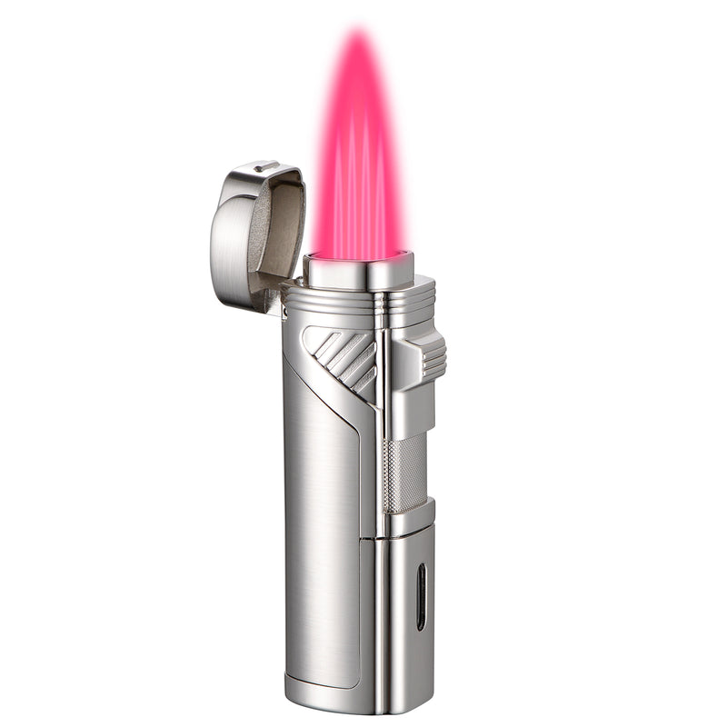 Torch Lighters, Quad Jet Flame Butane Lighter 4 Flame Torch Lighter Fluid Refillable Jet Lighter with Puncher Cutter Butane Window (Butane Not Included)