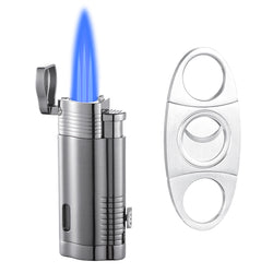 Boonfire Torch Lighters, Cigar Lighter, Lighter Set and Cigar Cutter, Triple Flame Butane Refillable Lighter with Cigar Punch, Windproof Lighter, Gifts for Men- Sold Without Butane