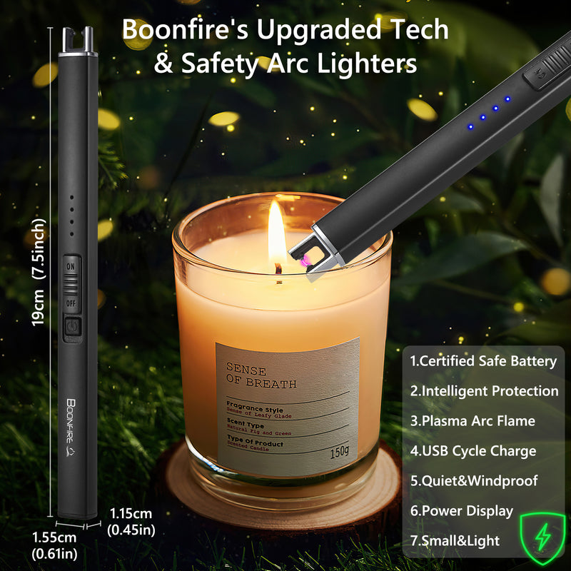 Electric Candle Lighter, USB Rechargeable Plasma Arc Flameless Windproof Lighter with Safe Button LED Battery Display for Kitchen Champagne Candle Camping Grill Fireplace