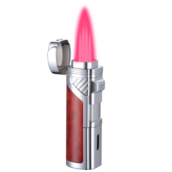 Torch Lighters, Quad Jet Flame Butane Lighter 4 Flame Torch Lighter Fluid Refillable Jet Lighter with Puncher Cutter Butane Window (Butane Not Included)